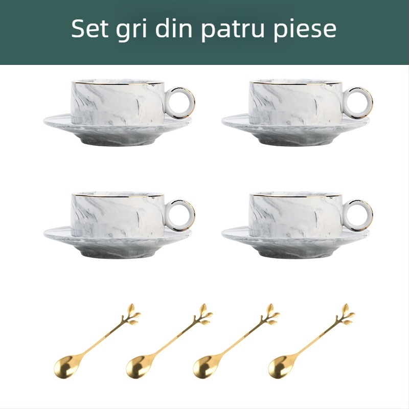 Set mini de cești de cafea și farfurie din porțelan, stil nordic, model marmură, design elegant