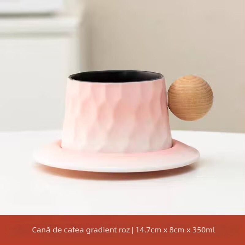 Set ceramic cești și farfurioară pentru birou – stil vintage minimalist, pentru cafea și ceai de după-amiază