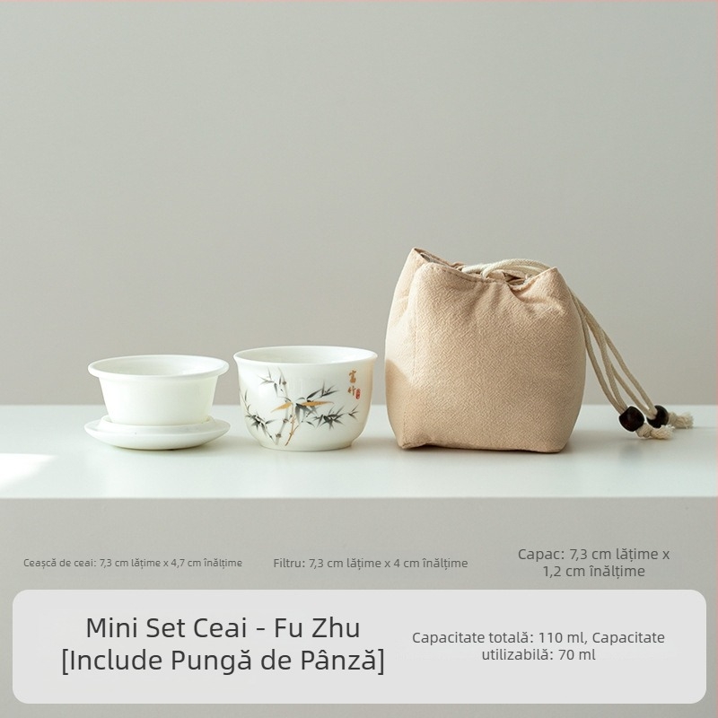 Set de ceai din ceramică pentru o persoană — kit portabil compact pentru exterior și călătorii