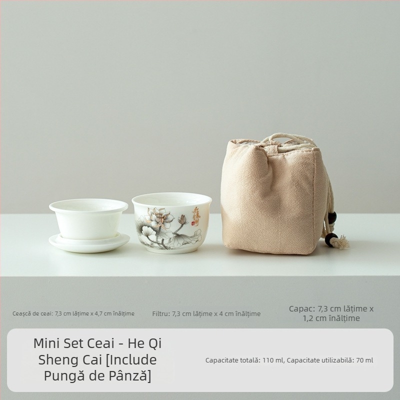 Set de ceai din ceramică pentru o persoană — kit portabil compact pentru exterior și călătorii
