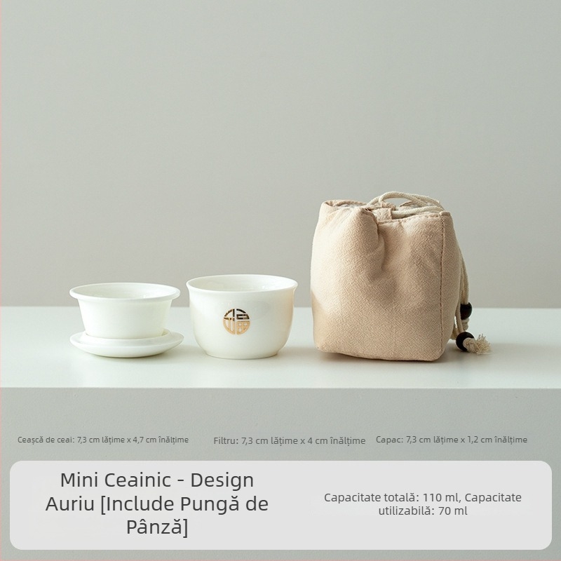 Set de ceai din ceramică pentru o persoană — kit portabil compact pentru exterior și călătorii