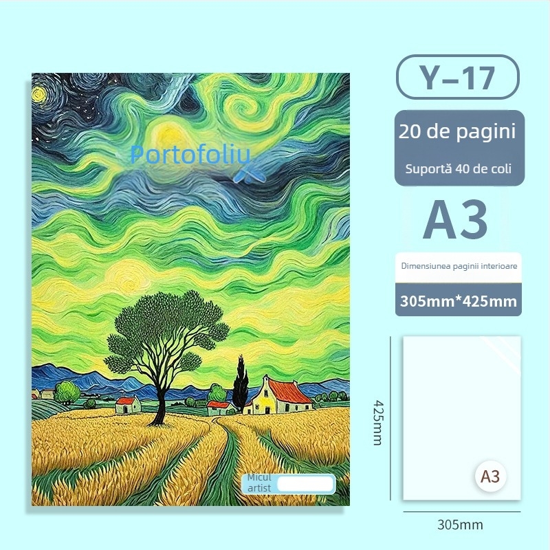 Folder portabil A3 pentru artă și portofoliu, album protejat de 20 de pagini pentru lucrări, dimensiune A3, colecție 4K, dosar A2, dosar ilustrativ 8K
