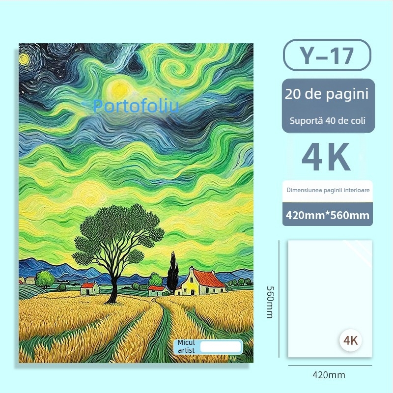 Folder portabil A3 pentru artă și portofoliu, album protejat de 20 de pagini pentru lucrări, dimensiune A3, colecție 4K, dosar A2, dosar ilustrativ 8K