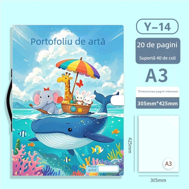 Folder portabil A3 pentru artă și portofoliu, album protejat de 20 de pagini pentru lucrări, dimensiune A3, colecție 4K, dosar A2, dosar ilustrativ 8K