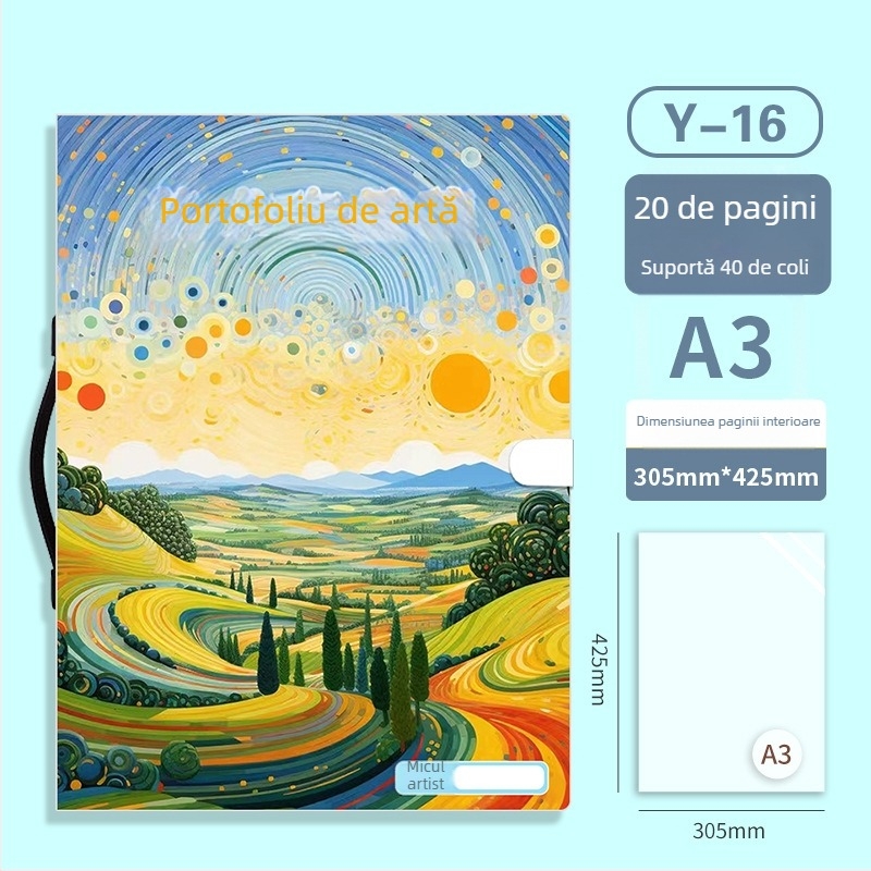 Folder portabil A3 pentru artă și portofoliu, album protejat de 20 de pagini pentru lucrări, dimensiune A3, colecție 4K, dosar A2, dosar ilustrativ 8K