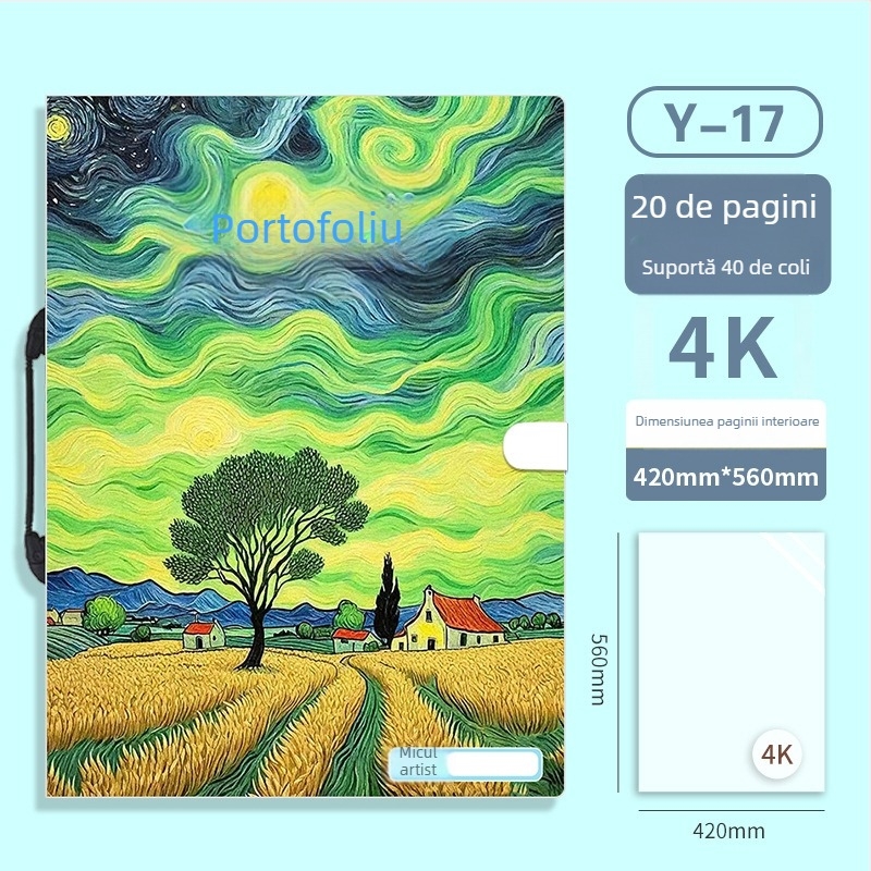 Folder portabil A3 pentru artă și portofoliu, album protejat de 20 de pagini pentru lucrări, dimensiune A3, colecție 4K, dosar A2, dosar ilustrativ 8K