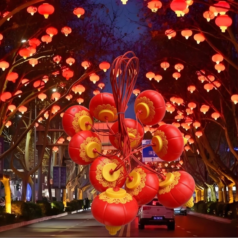 Felinare roșii din acril, set de 10 felinare LED pentru decor stradal, iluminare rezistentă la apă pentru exterior, decor pentru Festivalul de primăvară