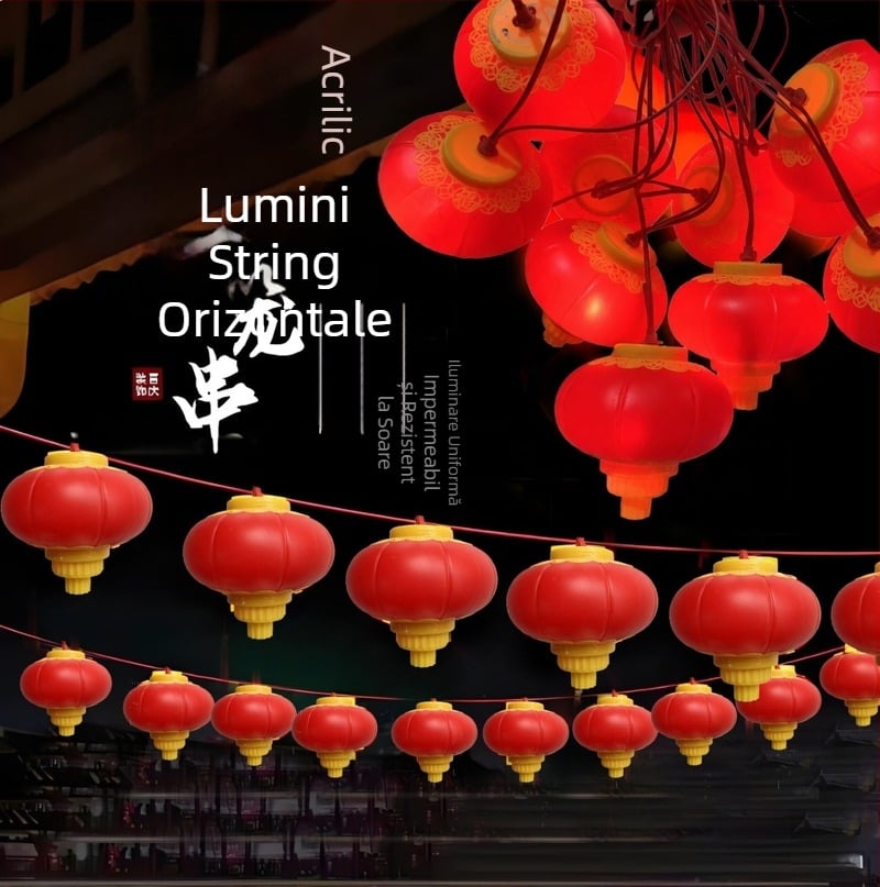 Felinare roșii din acril, set de 10 felinare LED pentru decor stradal, iluminare rezistentă la apă pentru exterior, decor pentru Festivalul de primăvară