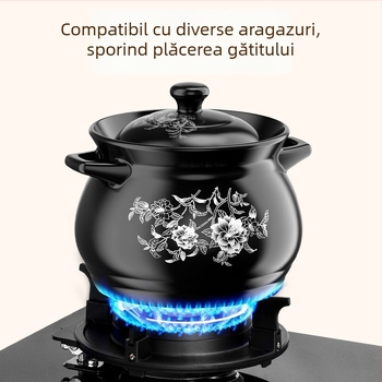 Yiwei MG-1000 Cazerolă din spodumen cu capac, compatibilă cu plita pe gaz, rezistentă la temperaturi înalte, pentru supe și ghiveci, capacitate 2.1–3 L, 3.1–4 L sau peste 5 L