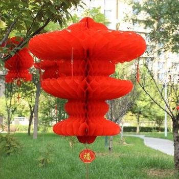 Felinar pliabil din plastic-papier, cu motiv de bogăție și siguranță, pentru decoruri de Anul Nou și Festivalul Primăverii