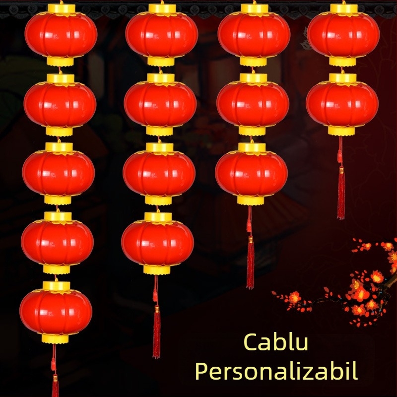 Felinar acrilic LED roșu pe șir, decor exterior din plastic impermeabil, iluminat decorativ pentru nunți, noul cămin și Anul Nou
