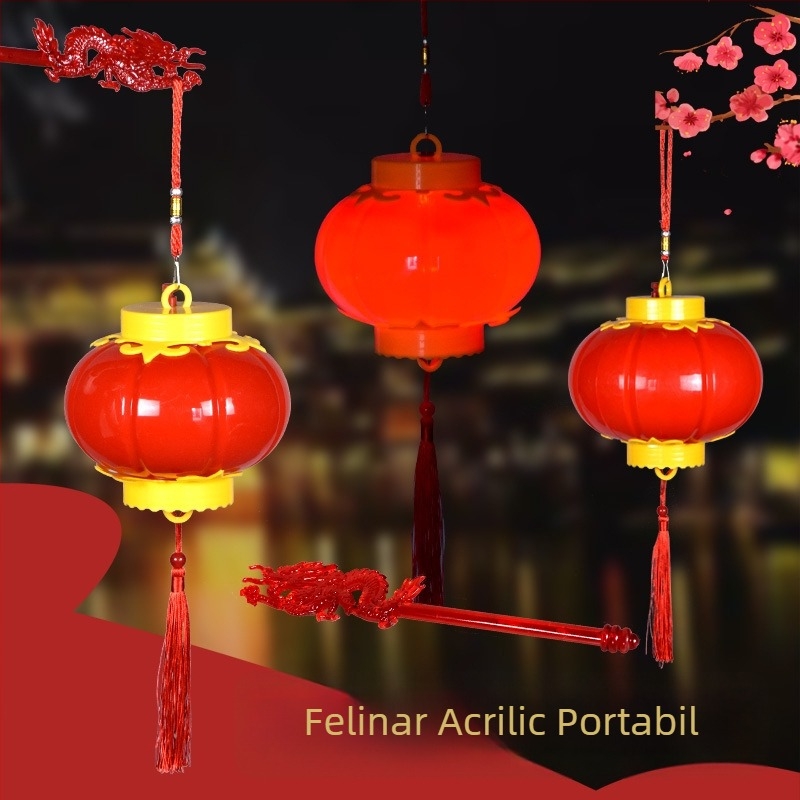 Felinar acrilic LED roșu pe șir, decor exterior din plastic impermeabil, iluminat decorativ pentru nunți, noul cămin și Anul Nou