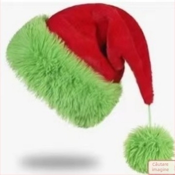 Pălărie de Crăciun din material textil, dublu strat, verde neon, cu accente decorative roșii