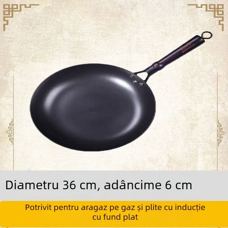 Tigaie din fontă, fără strat, cu bază plată, ecologică, pentru bucătărie casnică – potrivită pentru fripturi, clătite și ouă