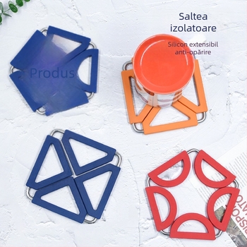Șervet de masă pliabil din oțel inoxidabil 304 și suport din silicon pentru pahare, izolație termică, pătrat sau în formă de floare, accesorii bucătărie
