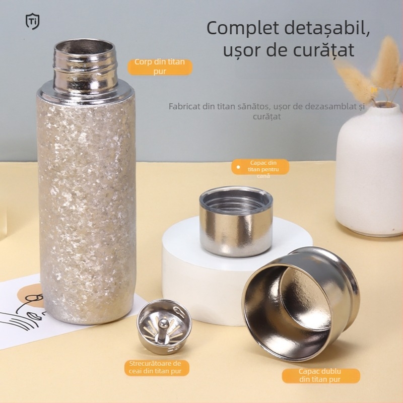 Cană termică din titan pur, cu separator de ceai și magnet, antibacterian, pentru mașină, cadou de afaceri elegant