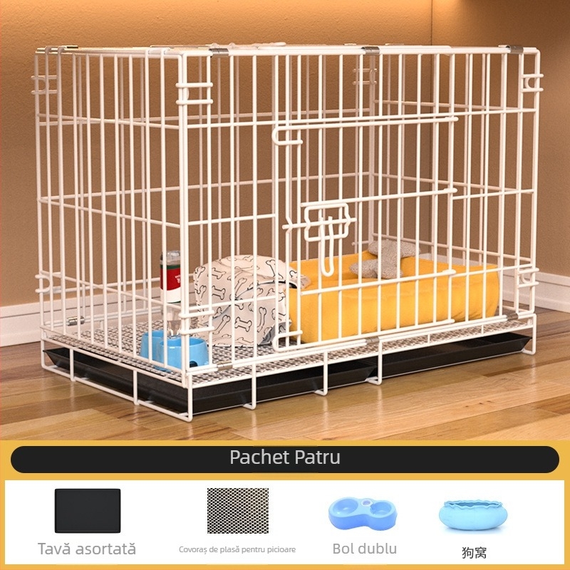 Cușcă pentru câini de talie medie și mică, Teddy, pentru interior, cu toaletă integrată și curățare automată a deșeurilor.