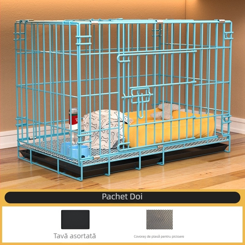 Cușcă pentru câini de talie medie și mică, Teddy, pentru interior, cu toaletă integrată și curățare automată a deșeurilor.