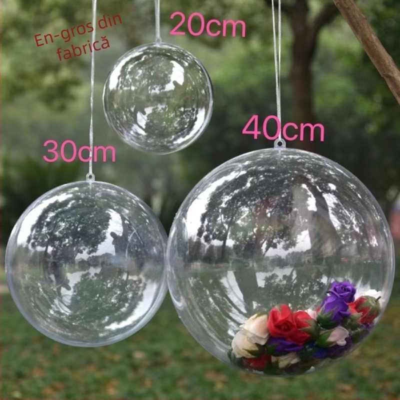 Bile ornamentale transparente mari pentru Crăciun, din plastic acrilic goale, dimensiuni 20, 25, 30 și 40 cm