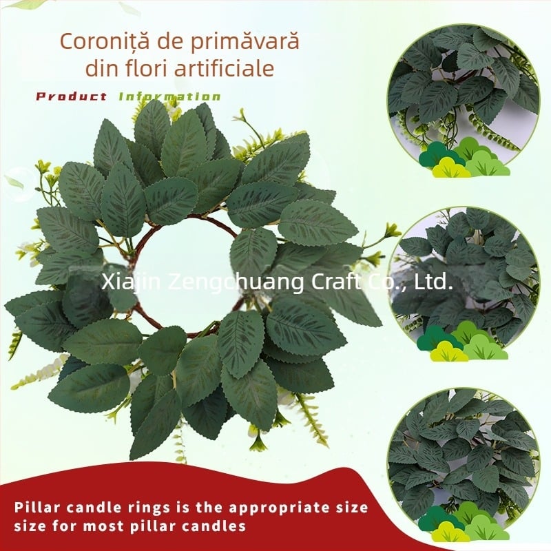 Ghirlandă de flori artificiale de primăvară, stil european, decor festiv pentru Crăciun, fundal cu suport pentru lumânări