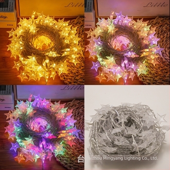 Ghirlandă cu LED-uri în formă de stele, telecomandă, alimentare solară și la priză, dual-use, 20 LED, Alb cald 3000K, IP65, decor Crăciun interior/exterior, Model Infinite Stars