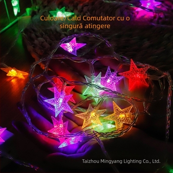 Ghirlandă cu LED-uri în formă de stele, telecomandă, alimentare solară și la priză, dual-use, 20 LED, Alb cald 3000K, IP65, decor Crăciun interior/exterior, Model Infinite Stars
