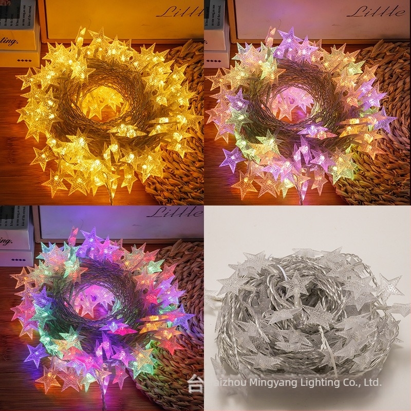 Ghirlandă cu LED-uri în formă de stele, telecomandă, alimentare solară și la priză, dual-use, 20 LED, Alb cald 3000K, IP65, decor Crăciun interior/exterior, Model Infinite Stars