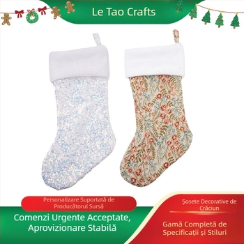 Șosetă de Crăciun roșie cu paiete și pungă cadou