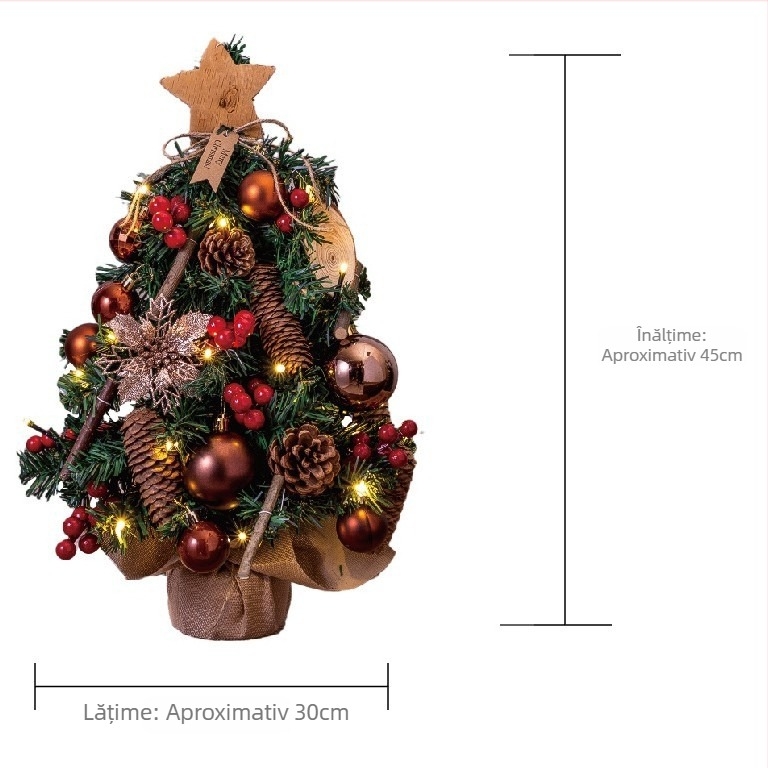 Brad de Crăciun mic pentru birou, 45 cm, cu lumini, decor pentru masă