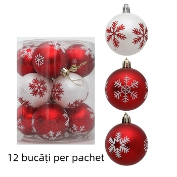 12 ornamente pentru brad, 6 cm, pictate cu fulgi de zăpadă, plastic