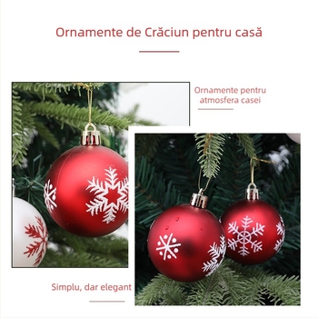 12 ornamente pentru brad, 6 cm, pictate cu fulgi de zăpadă, plastic