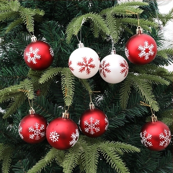 12 ornamente pentru brad, 6 cm, pictate cu fulgi de zăpadă, plastic