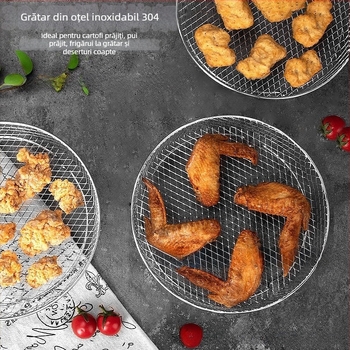 Grătar rotund pentru air fryer, 3 etaje, din oțel inoxidabil 304, accesorii cuptor, grătar de uscare și tavă de scurgere