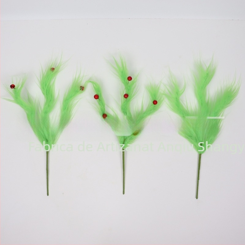 Ornament de Crăciun inspirat de Grinch, elf cu blană verde, pentru crenguțe, lucrat manual