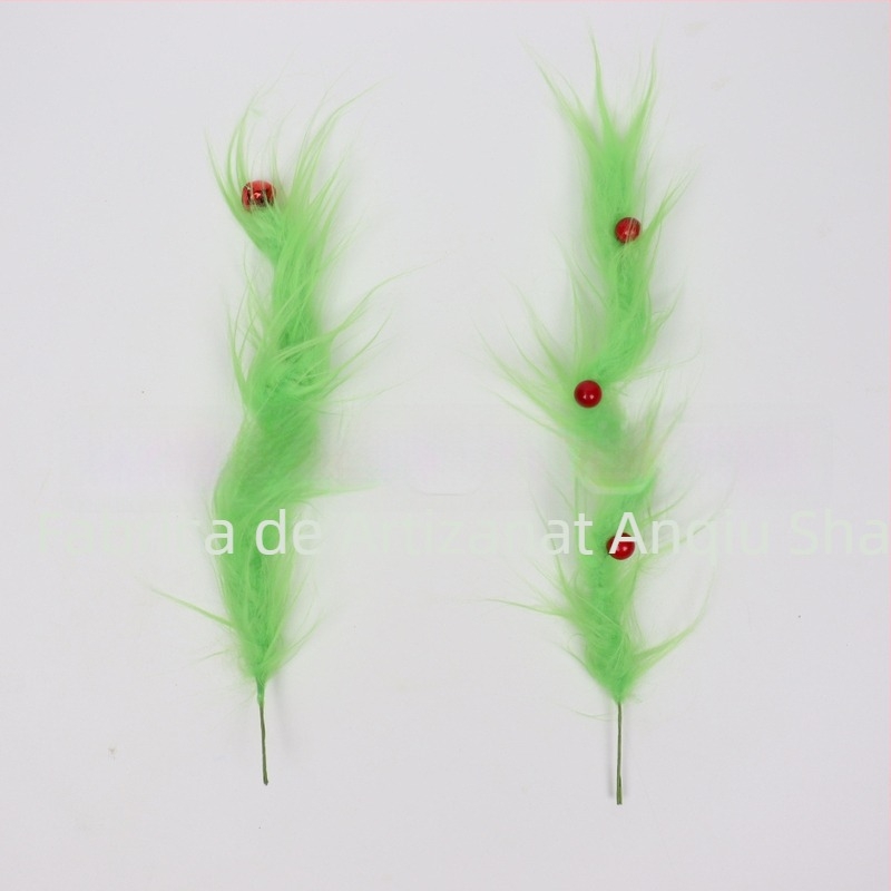 Ornament de Crăciun inspirat de Grinch, elf cu blană verde, pentru crenguțe, lucrat manual