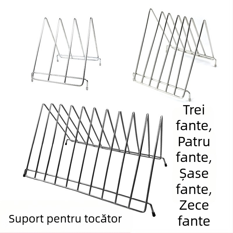 Raft triunghiular pentru tocătoare din oțel inoxidabil, cadru din sârmă, cu drenaj pentru plăci din plastic; 6, 3, 4 și 10 compartimente.