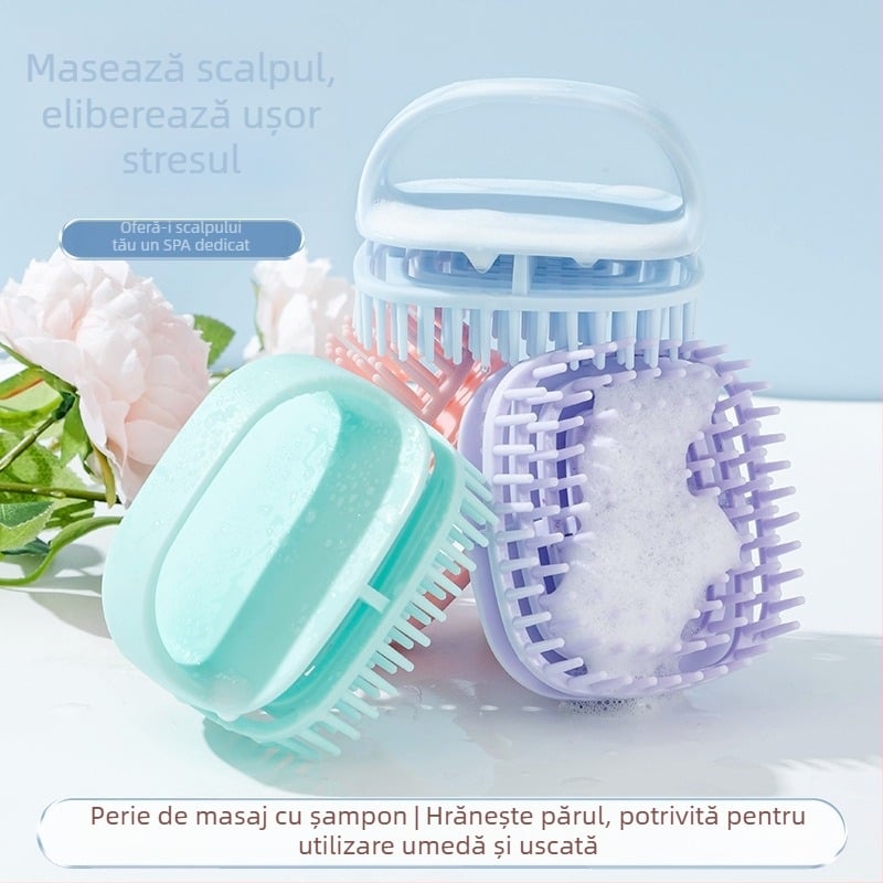 Perie de șampon din silicon, în stil japonez, pentru curățarea scalpului și masaj, dual pentru păr uscat și ud