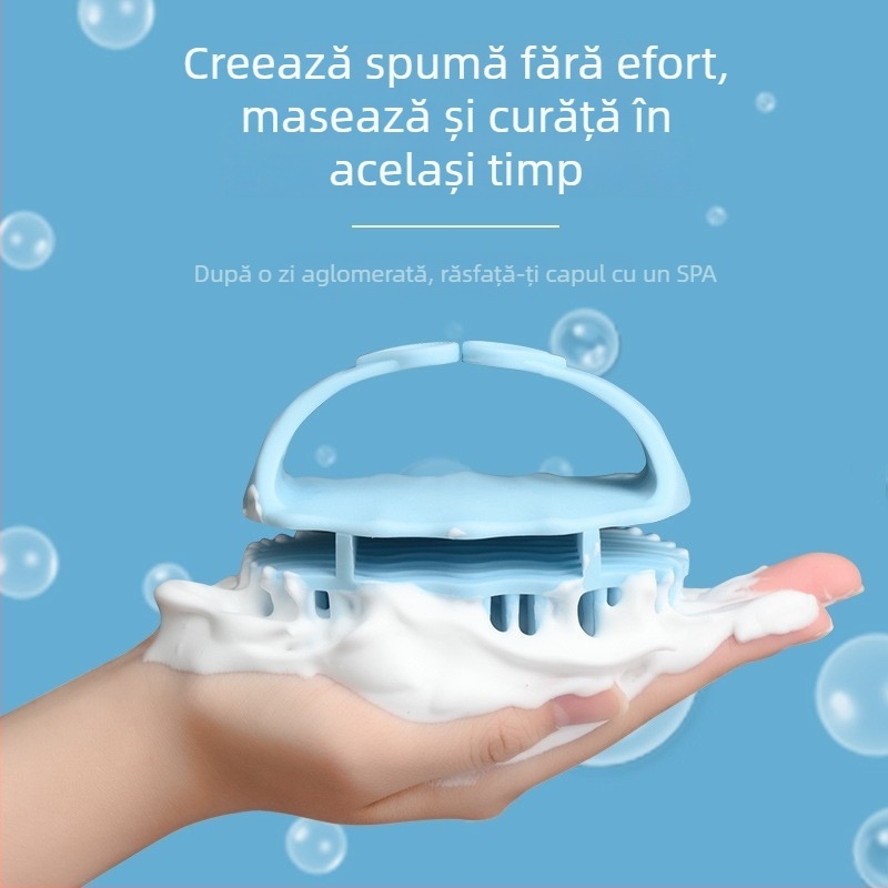 Perie de șampon din silicon, în stil japonez, pentru curățarea scalpului și masaj, dual pentru păr uscat și ud