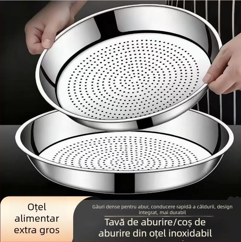 Tavă și grilă de aburi din oțel inox 304 pentru bucătăriea de acasă, multifuncțional, cu găuri dense, îngroșată, rezistentă la temperaturi înalte, pentru abur indirect