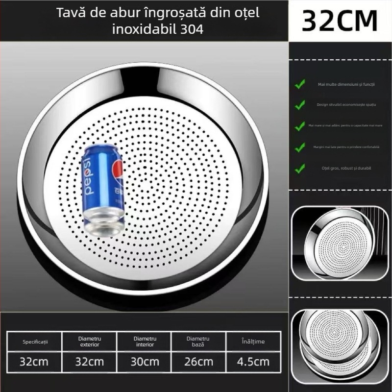 Tavă și grilă de aburi din oțel inox 304 pentru bucătăriea de acasă, multifuncțional, cu găuri dense, îngroșată, rezistentă la temperaturi înalte, pentru abur indirect