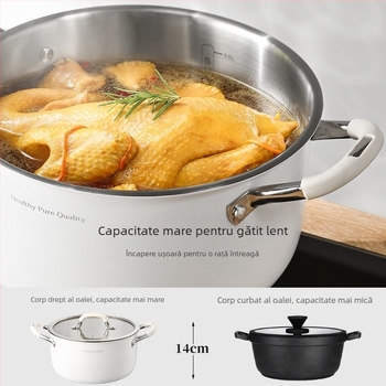 Oală de supă ceramică din oțel inoxidabil 316L, fără acoperire, îngroșată și adâncită, pentru uz casnic, compatibilă cu plita cu inducție și aragaz, cu mâner dublu pentru aburire și fierbere
