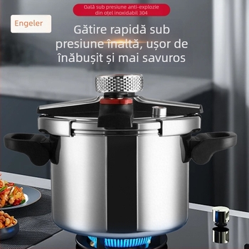 Oală sub presiune din oțel inoxidabil 304 pentru uz casnic, construcție sigură, bază cu trei straturi și capac cu închidere prin clic