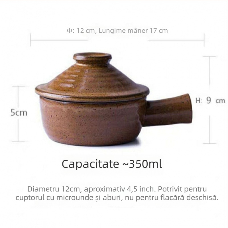 Vas ceramic brut în stil japonez pentru uz casnic, sigur pentru cuptor cu microunde, vas mic pentru orez în vas de lut, rezistent la temperaturi înalte, cu capac și bol de supă