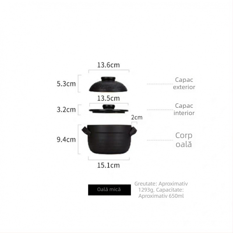 Vas ceramic brut în stil japonez pentru uz casnic, sigur pentru cuptor cu microunde, vas mic pentru orez în vas de lut, rezistent la temperaturi înalte, cu capac și bol de supă
