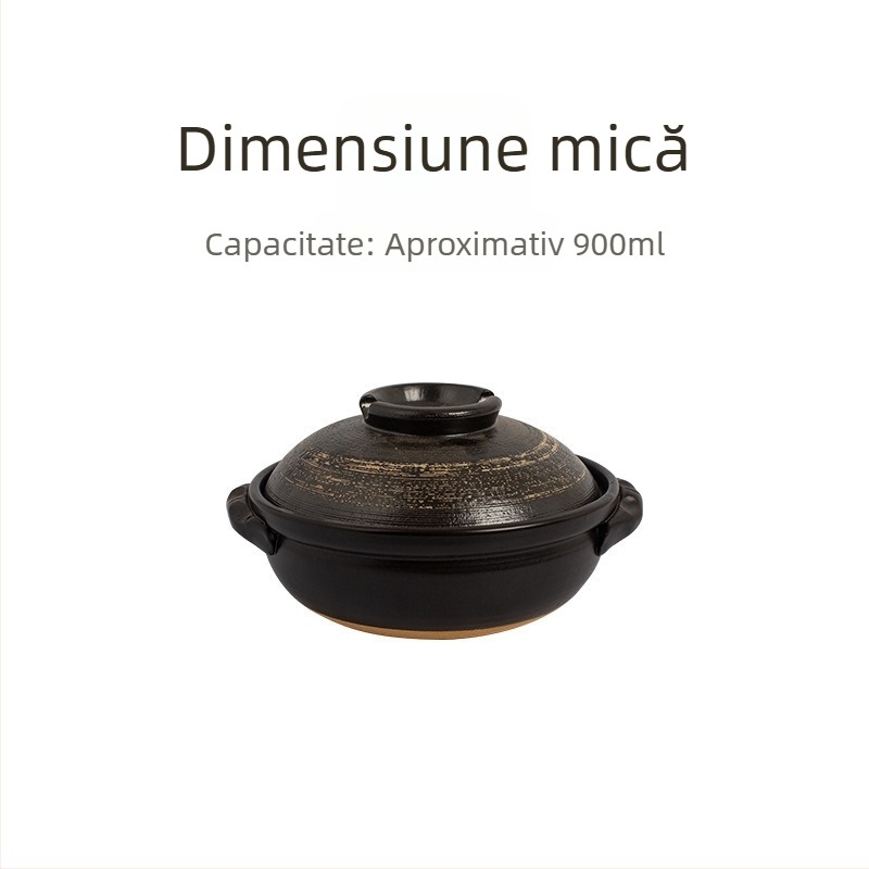 Vas ceramic brut în stil japonez pentru uz casnic, sigur pentru cuptor cu microunde, vas mic pentru orez în vas de lut, rezistent la temperaturi înalte, cu capac și bol de supă