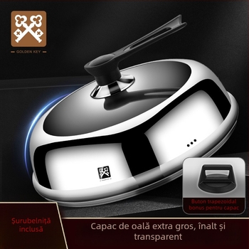 Capac de oală Golden Key din oțel inoxidabil, transparent, pentru tigaie și wok, înălțat, universal, 32–34 cm
