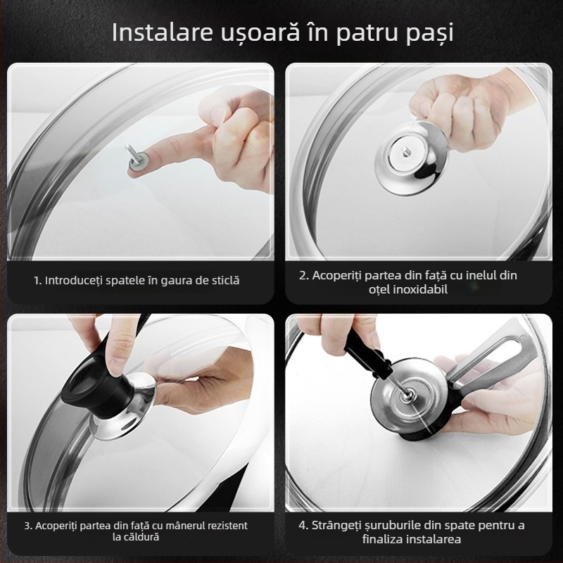 Capac de oală Golden Key din oțel inoxidabil, transparent, pentru tigaie și wok, înălțat, universal, 32–34 cm