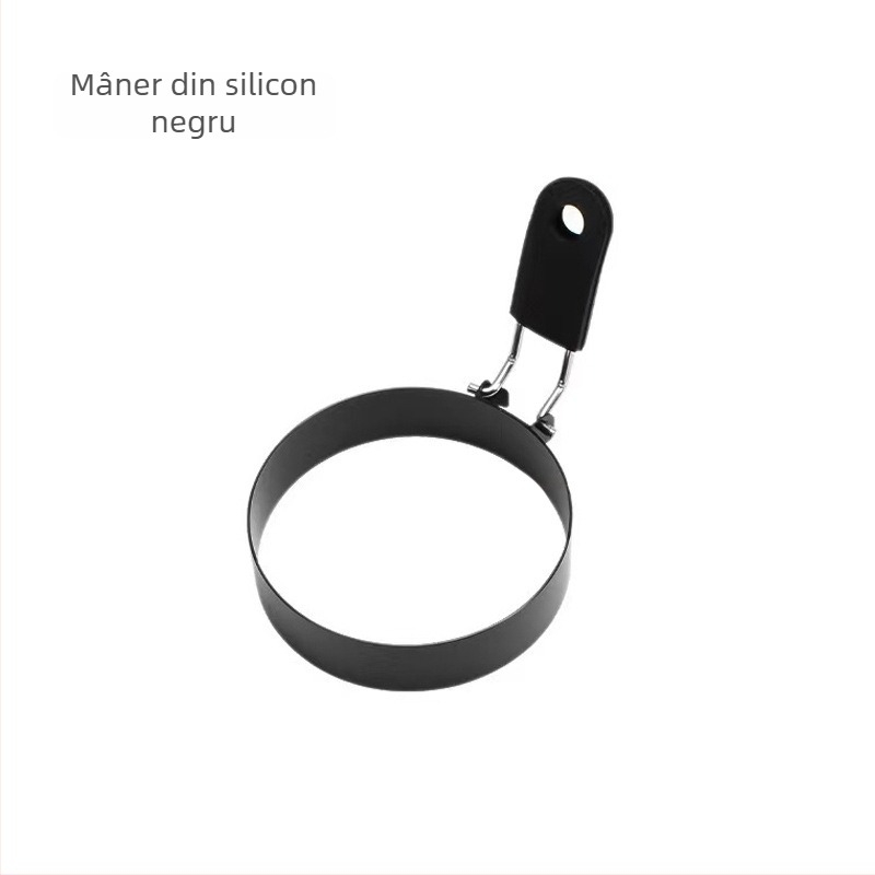 Formă rotundă antiaderentă pentru omletă, mâner din silicon rezistent la arsuri, din oțel inoxidabil; matriță pentru clătite și inel pentru ouă