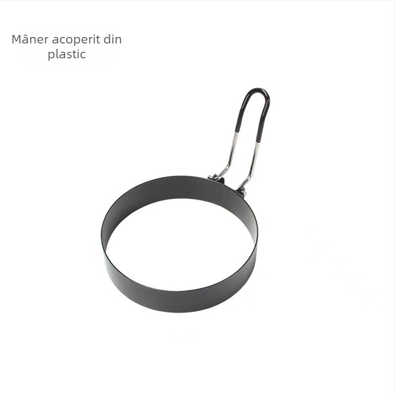 Formă rotundă antiaderentă pentru omletă, mâner din silicon rezistent la arsuri, din oțel inoxidabil; matriță pentru clătite și inel pentru ouă