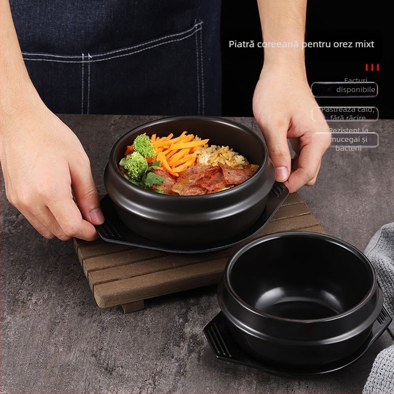 Vas din piatră pentru Bibimbap și bucătărie coreeană, cazan din lut rezistent la temperaturi înalte, 1 L, Doenjang Jjigae și Samgyetang în vas de piatră